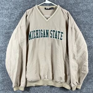VTG Michigan State Spartans Jacket Mens 2XL XXL Beige Windbreaker Basketball Y2K